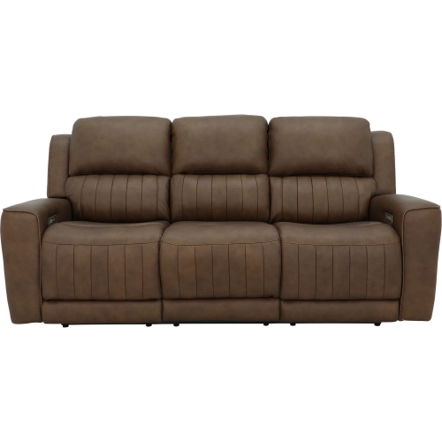 Pierce Zero Gravity Triple Power Reclining Sofa with Drop Table in Walnut Brown Top-Grain Leather